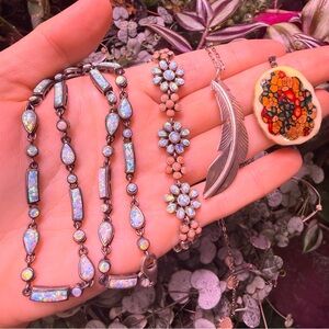 Vintage Sterling Silver Opal Jewelry Lot — Bracelet + Necklace 925 Will Separate